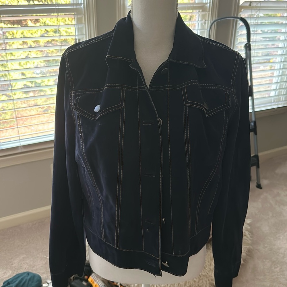 Issac Mizrahi Navy Blue Suede Jean Jacket